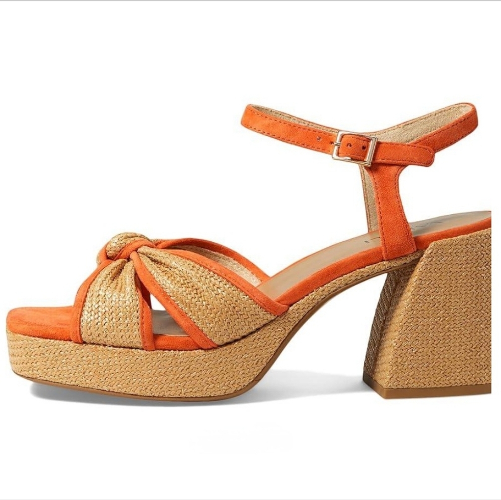Vaneli Mina Orange Suede Raffia Square Toe Platform Sandal - Picture 2 of 8
